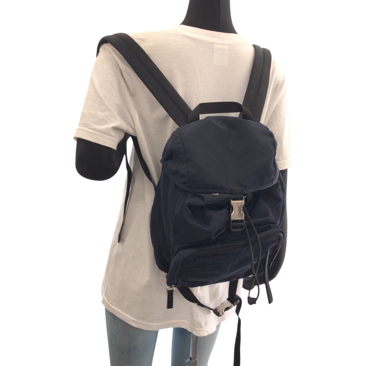 PRADA Backpack Nylon Navy SilverMetal Test Triangle With logo