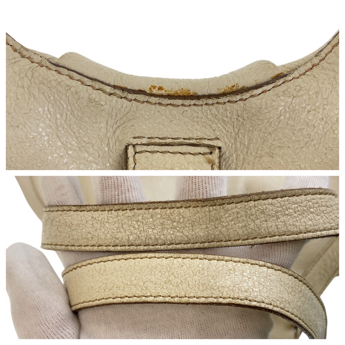 PRADA Shoulder Bag leather White SilverMetal