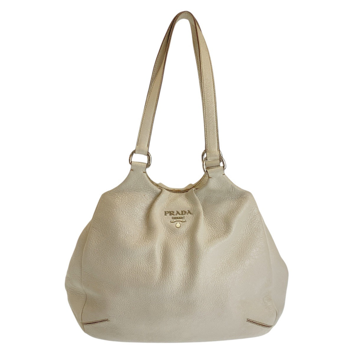 PRADA Shoulder Bag leather White SilverMetal