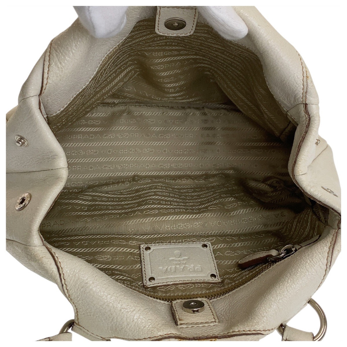 PRADA Shoulder Bag leather White SilverMetal