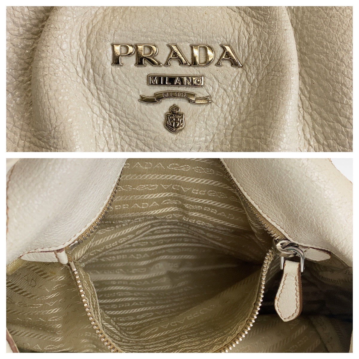 PRADA Shoulder Bag leather White SilverMetal