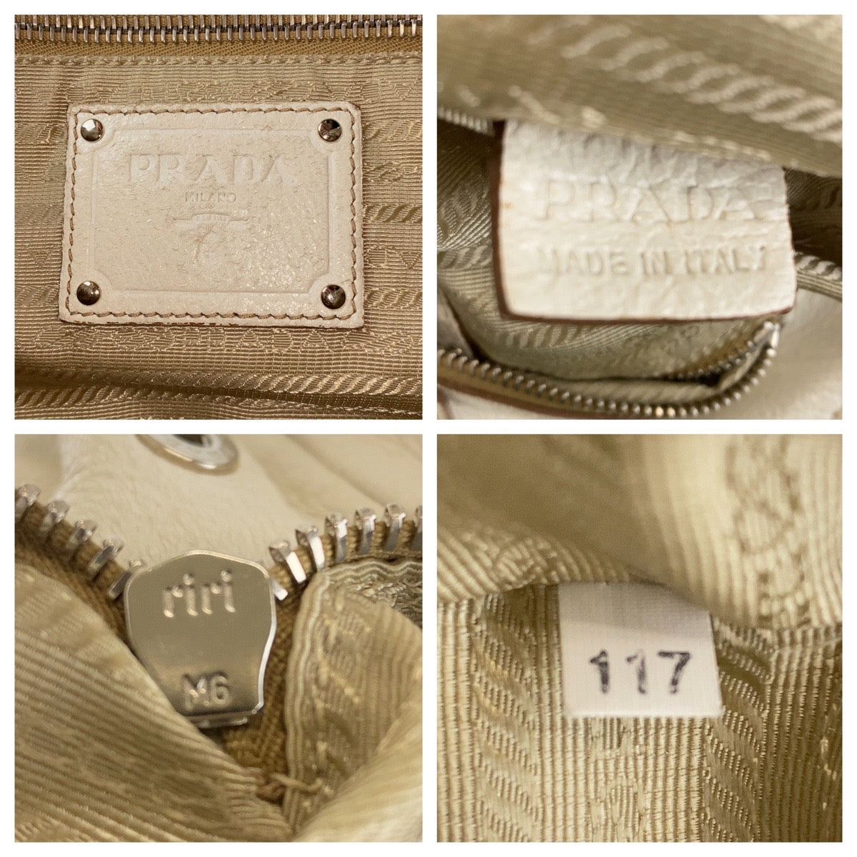 PRADA Shoulder Bag leather White SilverMetal