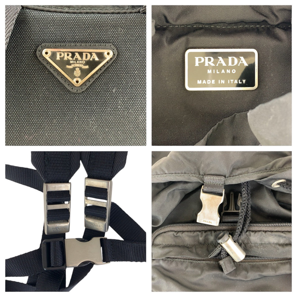 PRADA Backpack Nylon Black SilverMetal Test Triangle With logo