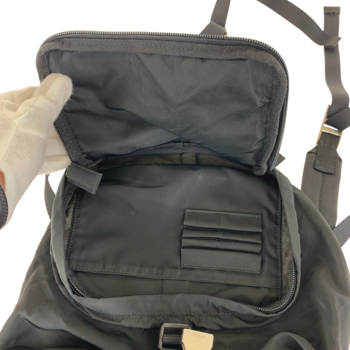 PRADA Backpack Nylon Black SilverMetal Test Triangle With logo