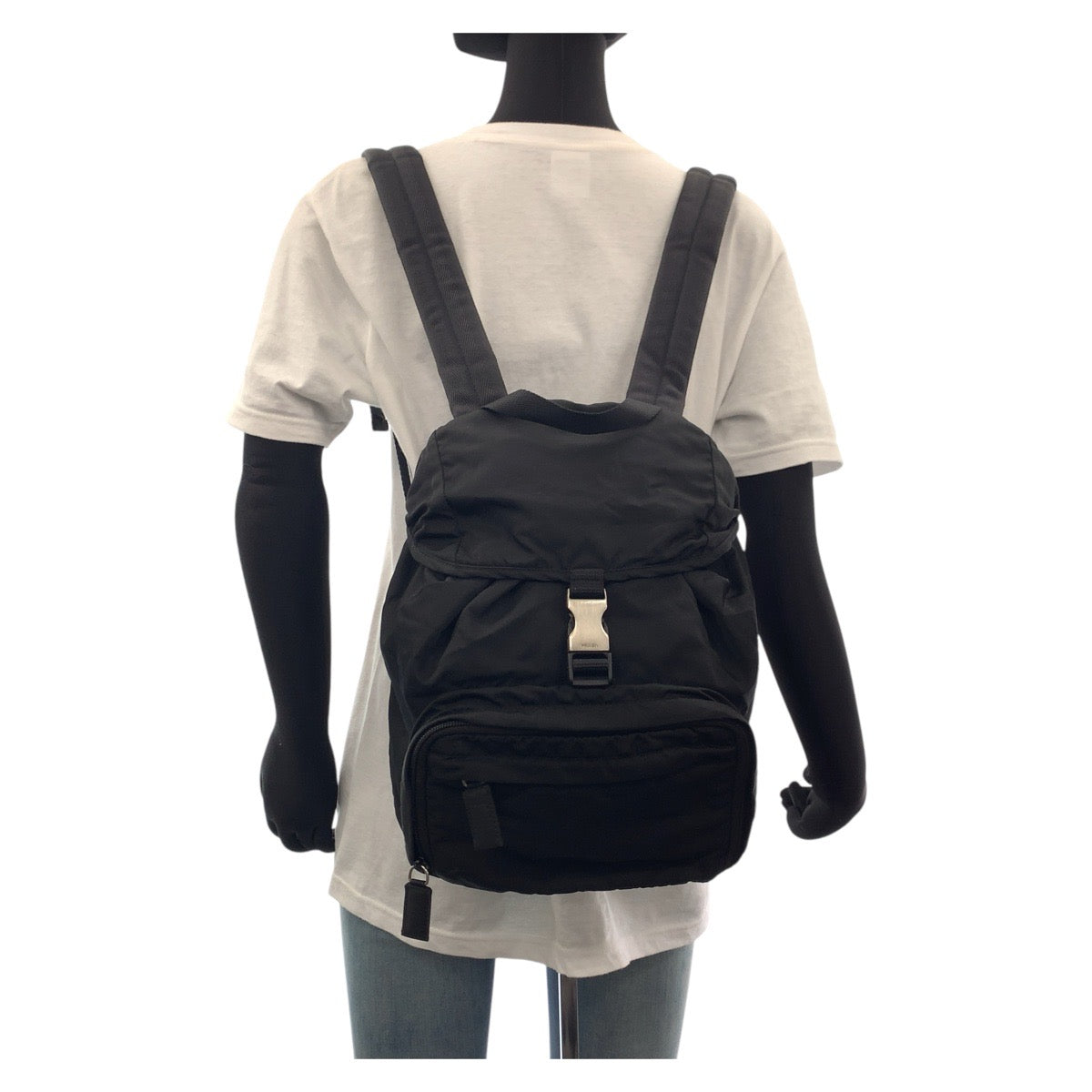 PRADA Backpack Nylon Black SilverMetal Test Triangle With logo