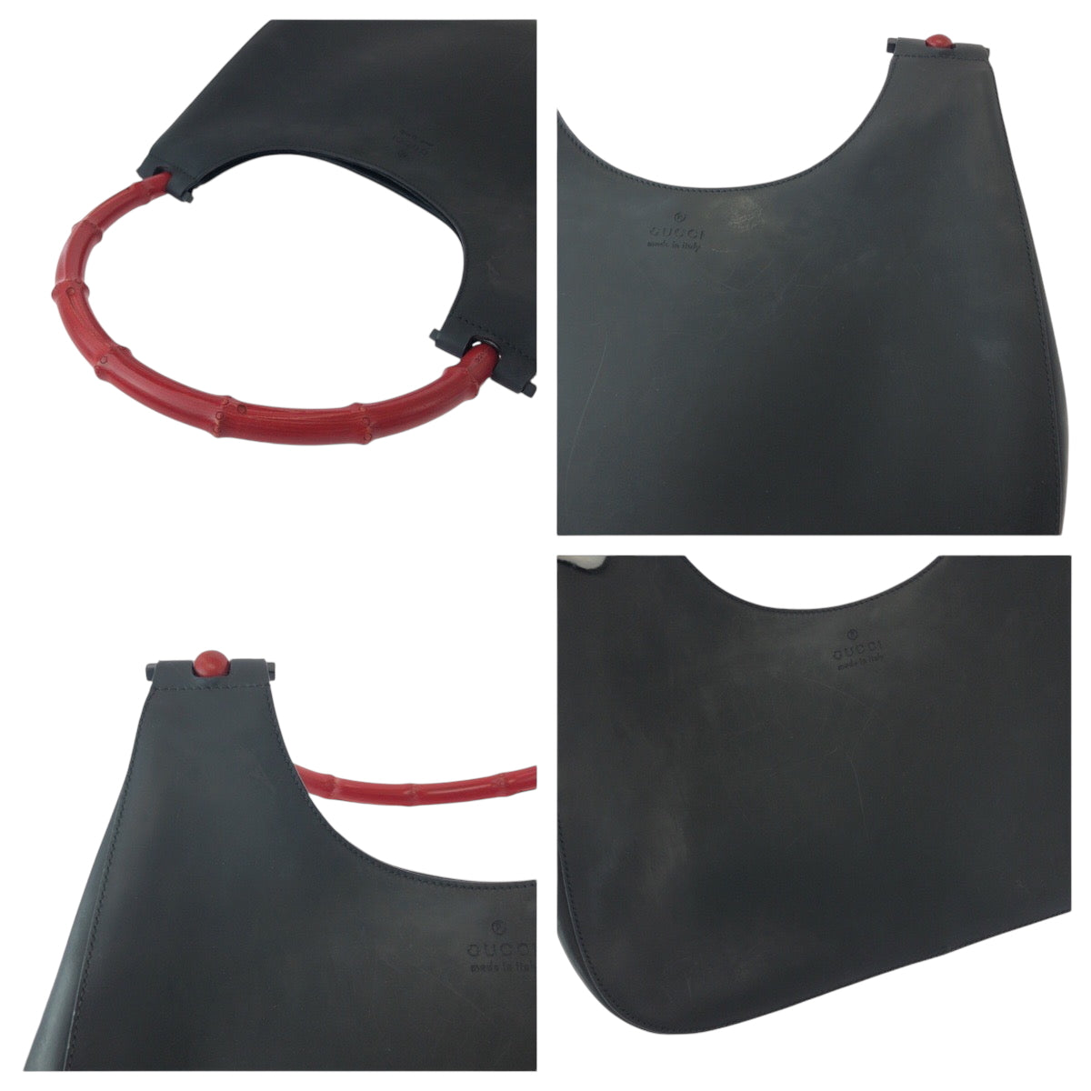 GUCCI Shoulder Bag 001 3709 leather Black Red SilverMetal Bamboo