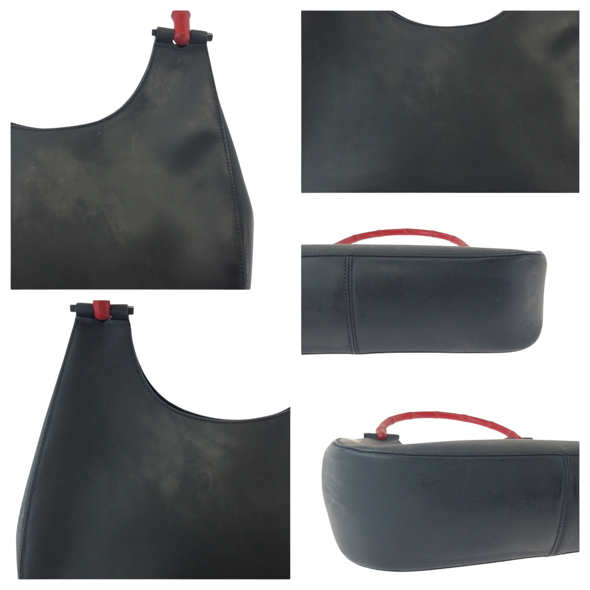 GUCCI Shoulder Bag 001 3709 leather Black Red SilverMetal Bamboo