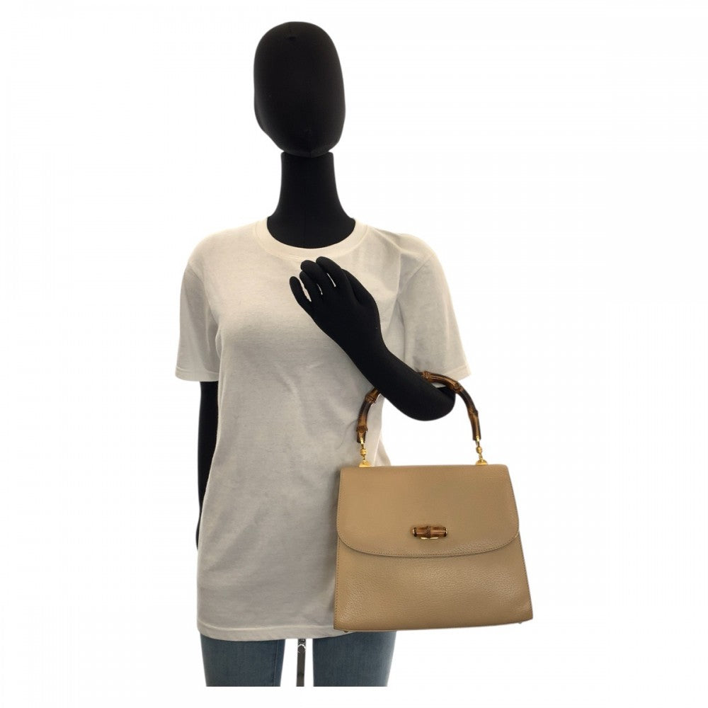 GUCCI Handbag 000 110 leather Beige Gold Metal Bamboo