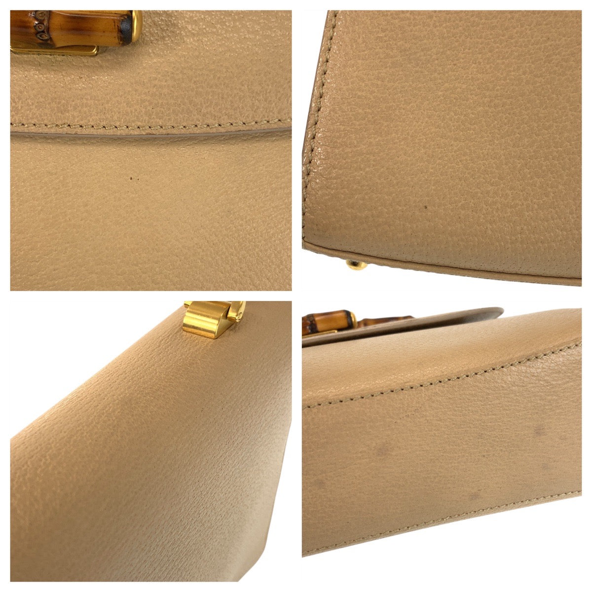 GUCCI Handbag 000 110 leather Beige Gold Metal Bamboo