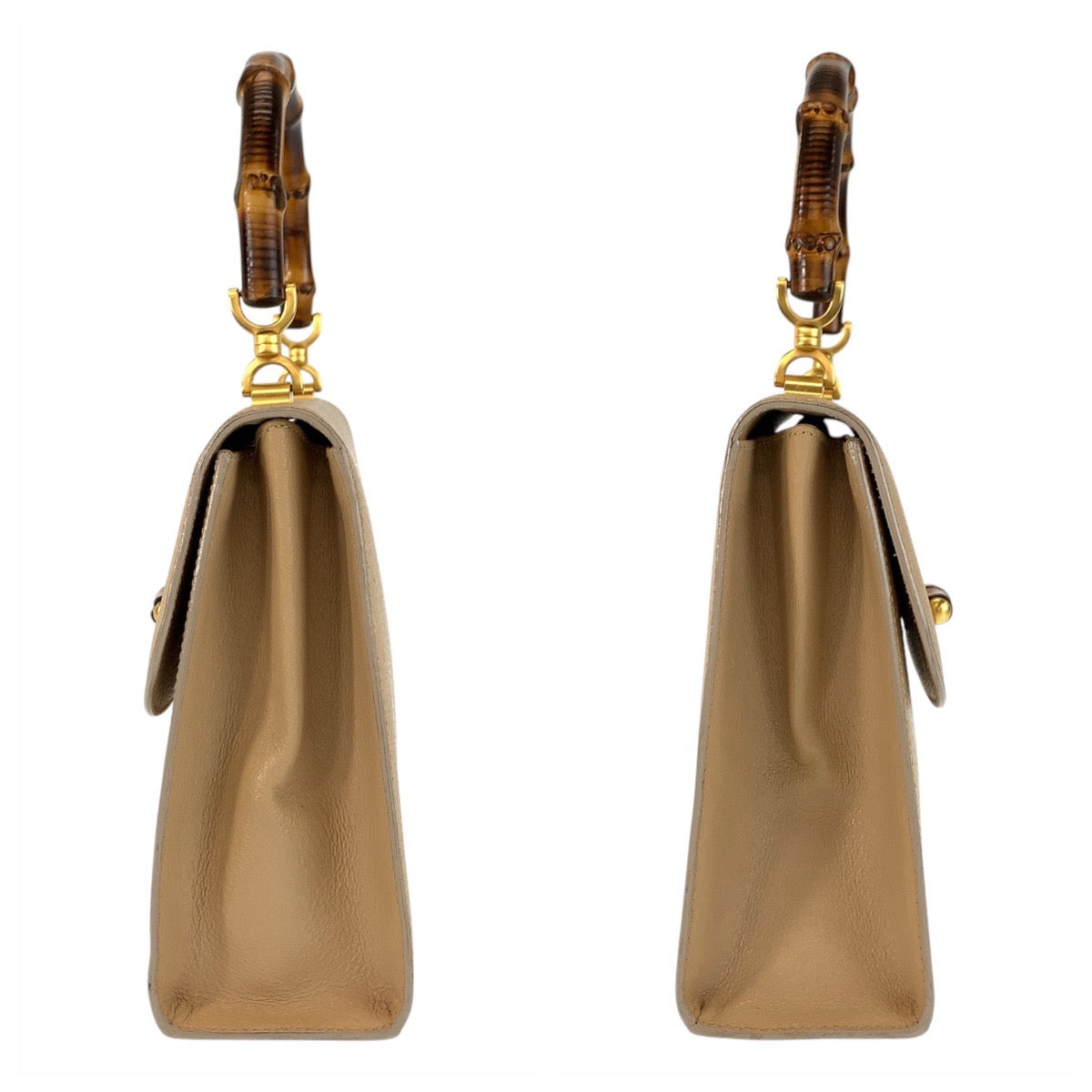 GUCCI Handbag 000 110 leather Beige Gold Metal Bamboo