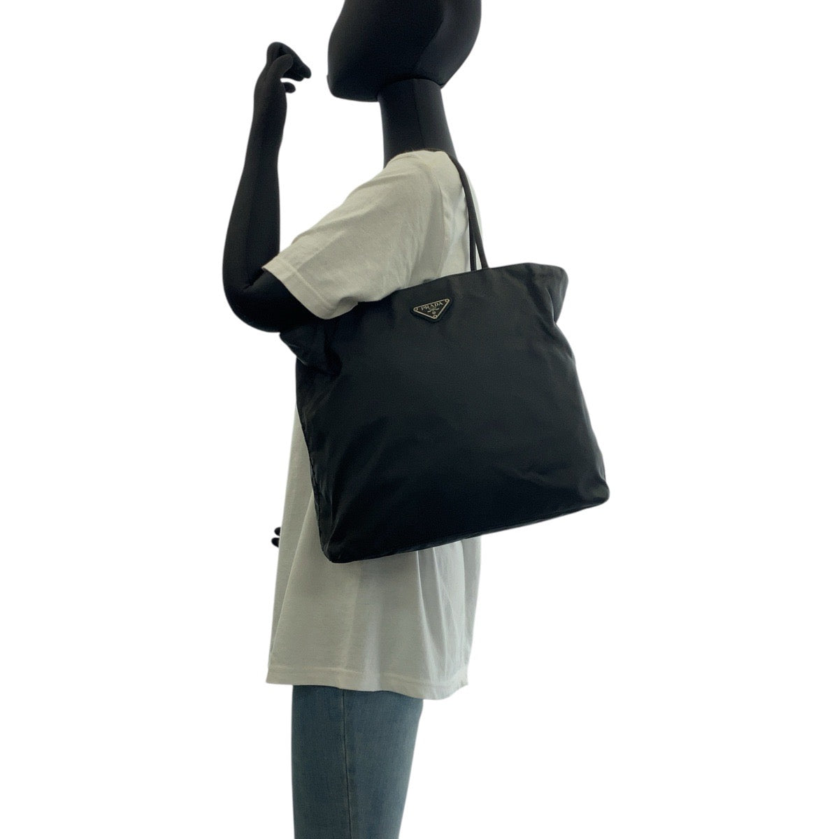 PRADA Tote Bag Nylon Black SilverMetal Test Triangle With logo
