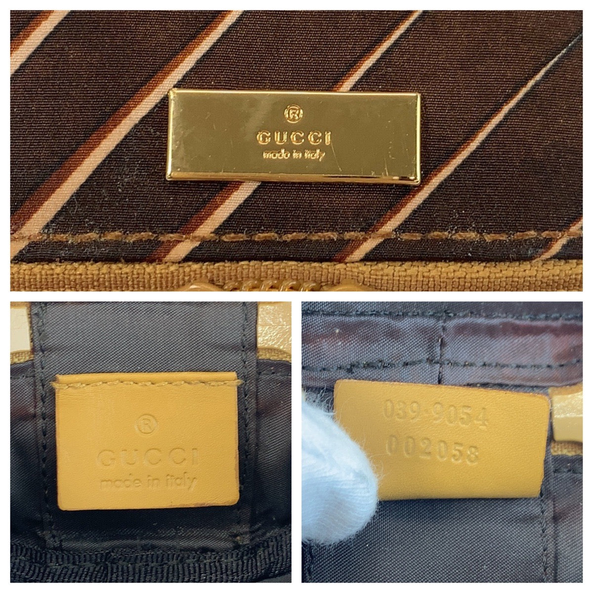 GUCCI Handbag 039 9054 Nylon Brown Gold Metal
