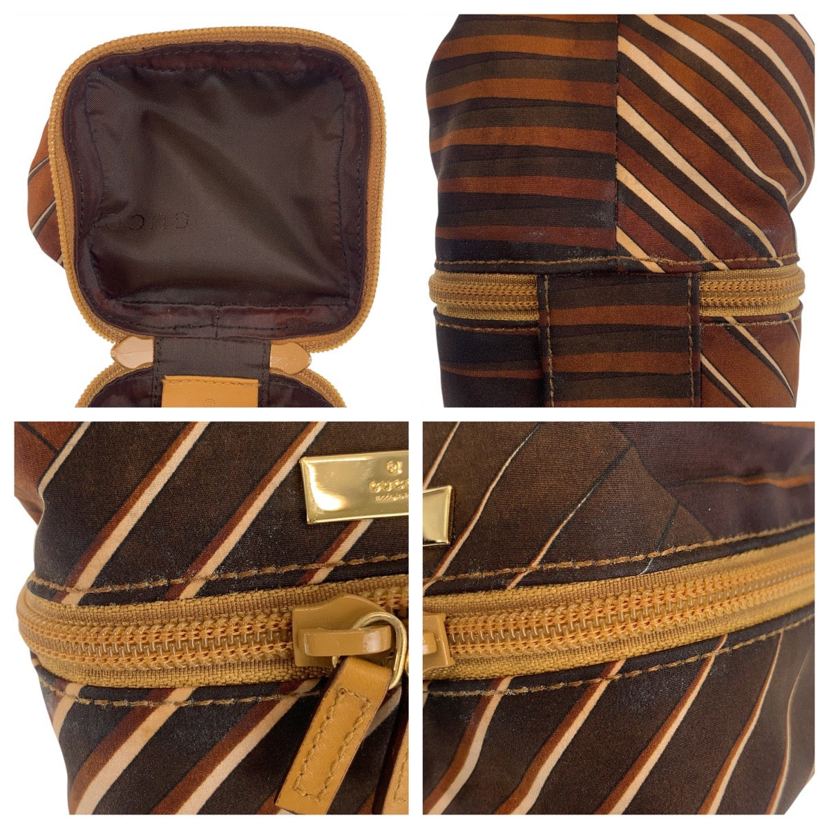 GUCCI Handbag 039 9054 Nylon Brown Gold Metal