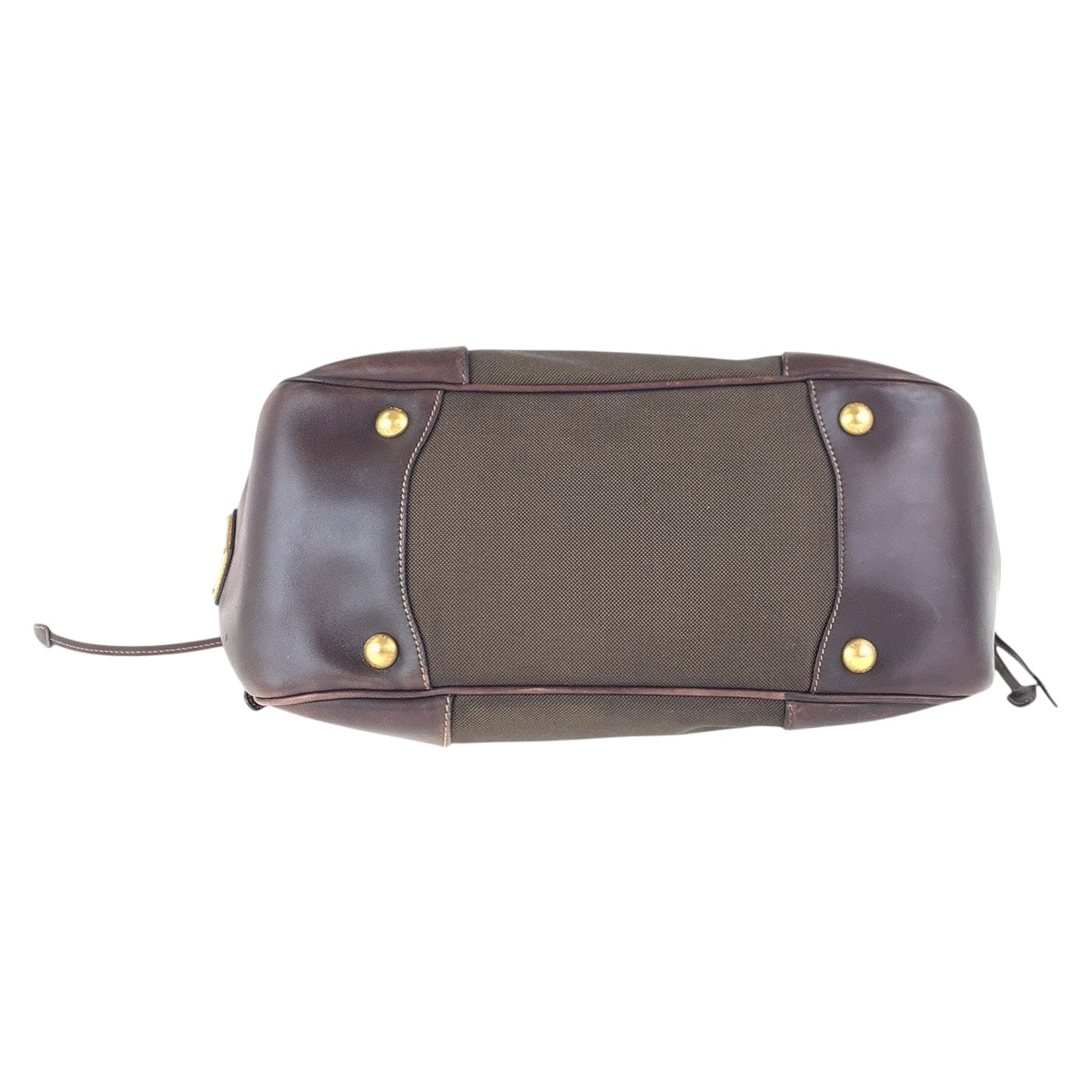 PRADA Shoulder Bag canvas Brown Gold Metal Logo jacquard