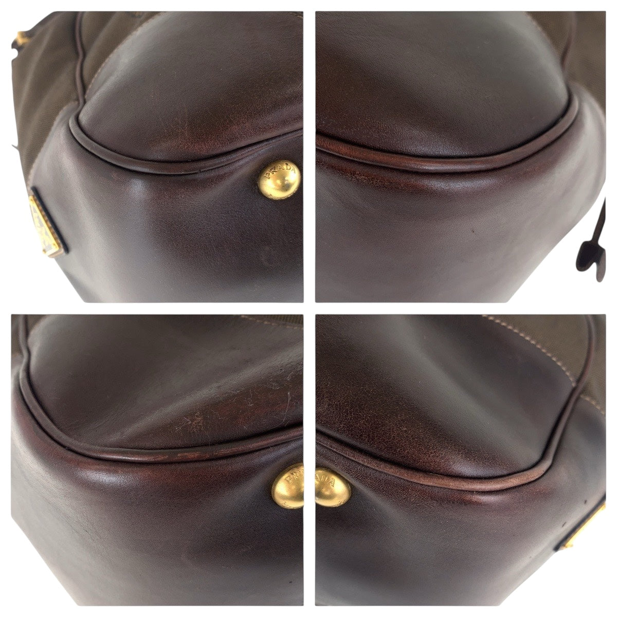 PRADA Shoulder Bag canvas Brown Gold Metal Logo jacquard