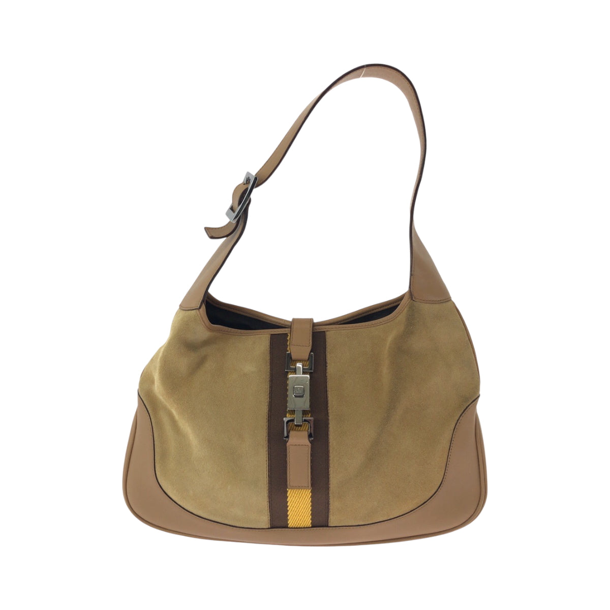 GUCCI Shoulder Bag 001 3306 Suede Camel Brown SilverMetal Jackie