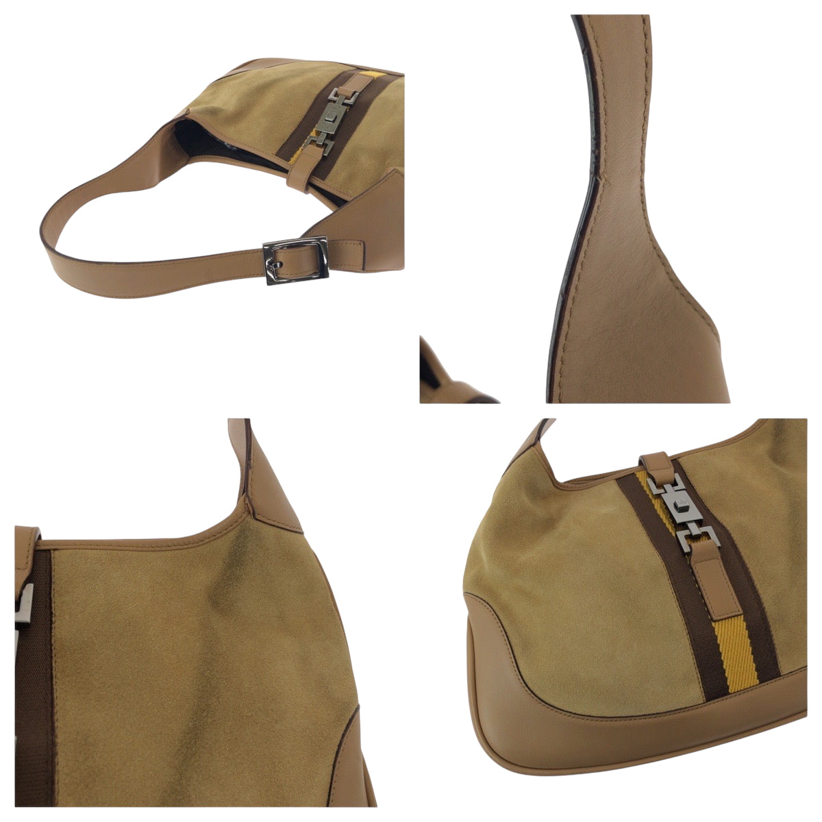 GUCCI Shoulder Bag 001 3306 Suede Camel Brown SilverMetal Jackie