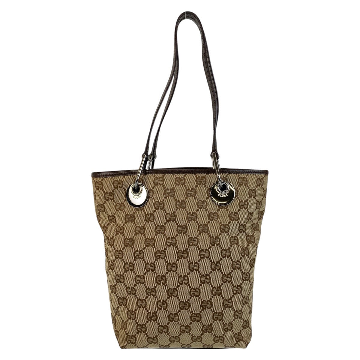 GUCCI Tote Bag 120840 GG canvas Beige Brown SilverMetal