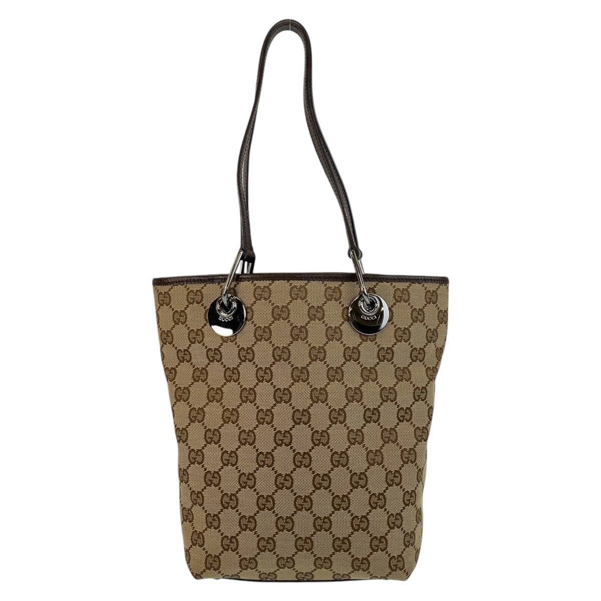 GUCCI Tote Bag 120840 GG canvas Beige Brown SilverMetal