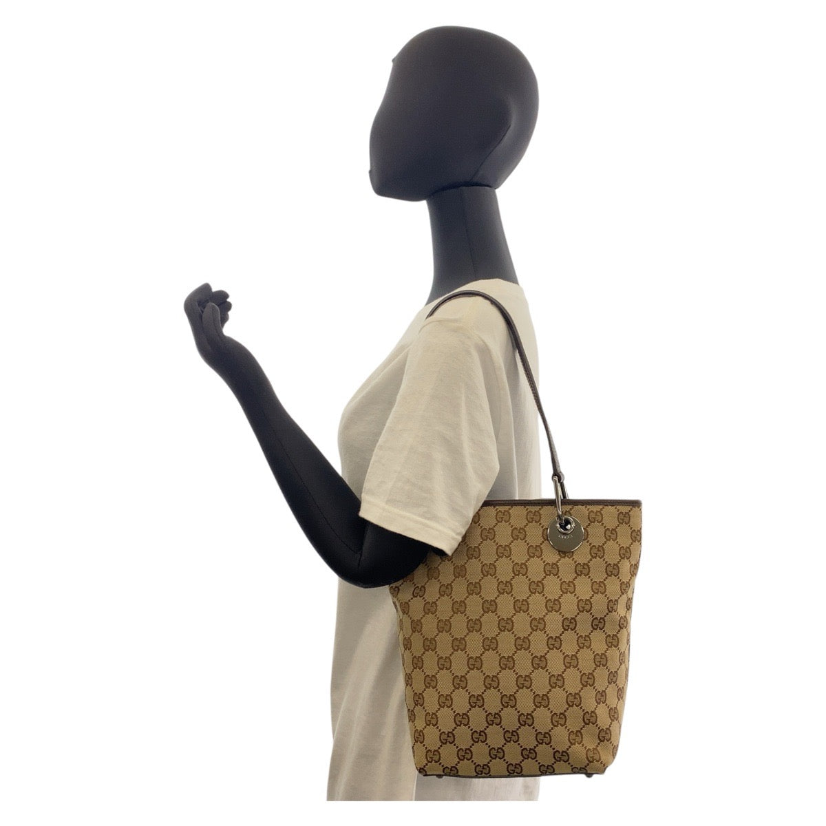 GUCCI Tote Bag 120840 GG canvas Beige Brown SilverMetal
