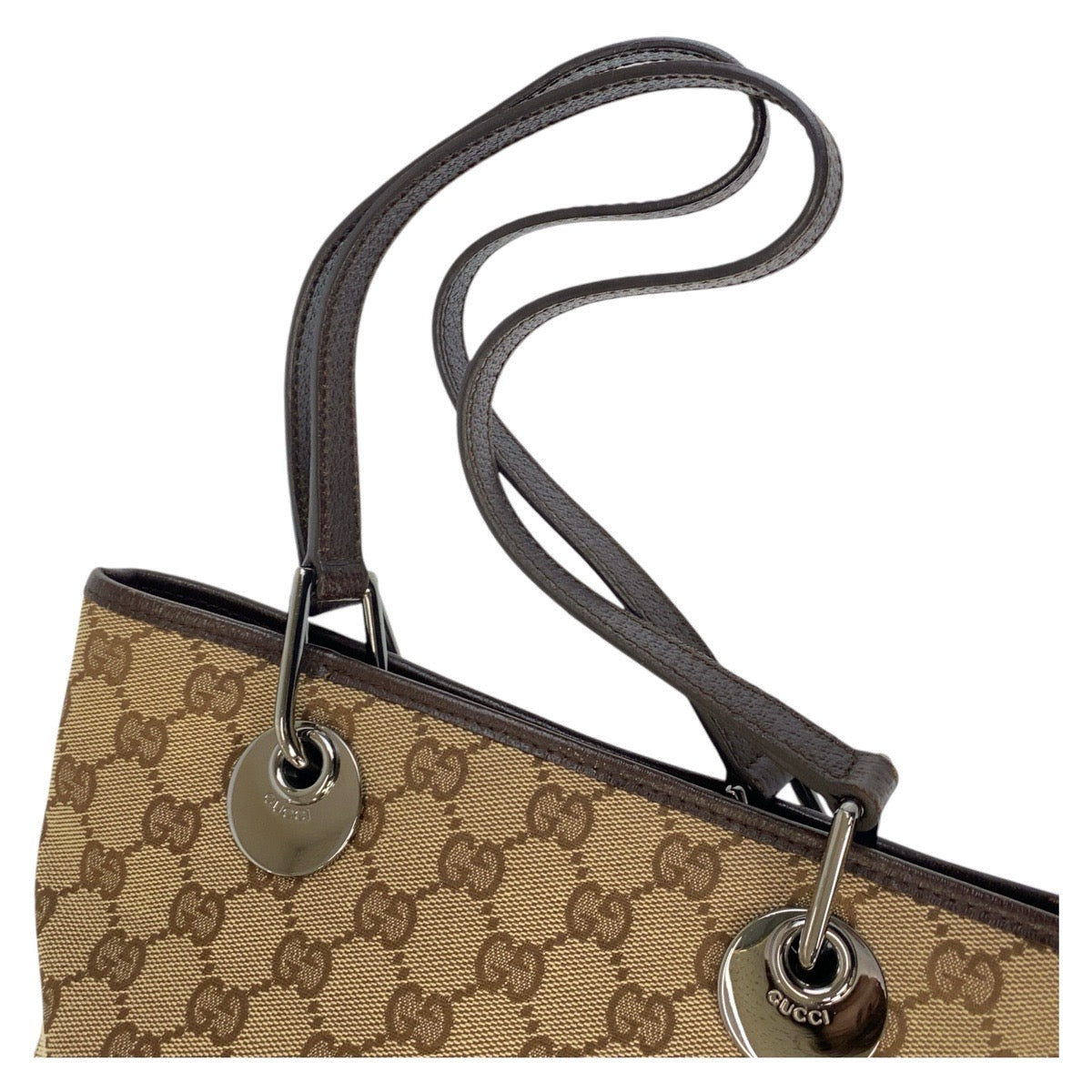 GUCCI Tote Bag 120840 GG canvas Beige Brown SilverMetal