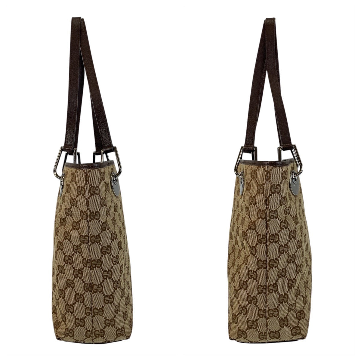 GUCCI Tote Bag 120840 GG canvas Beige Brown SilverMetal