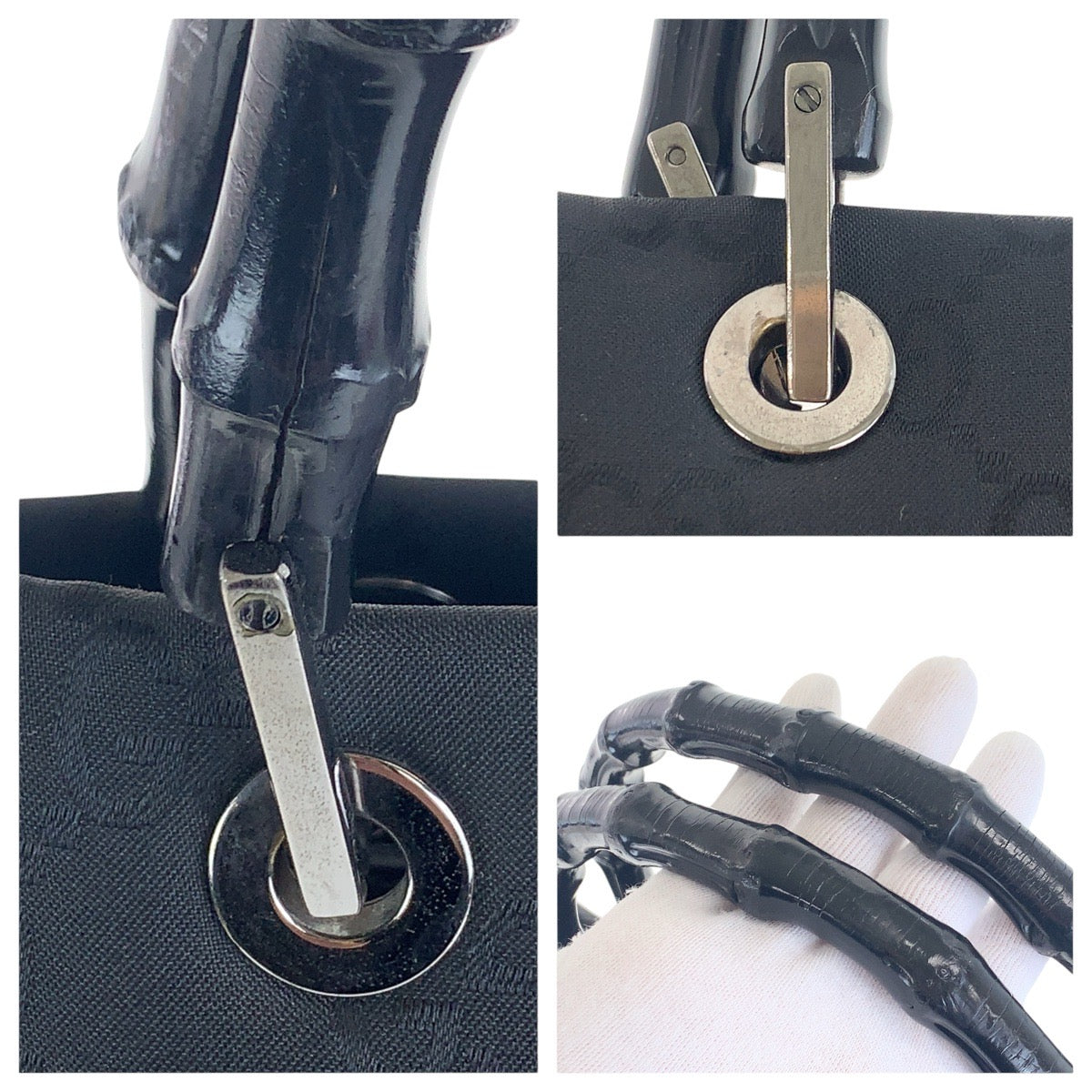GUCCI Tote Bag 002 1010 GG canvas Black SilverMetal Bamboo