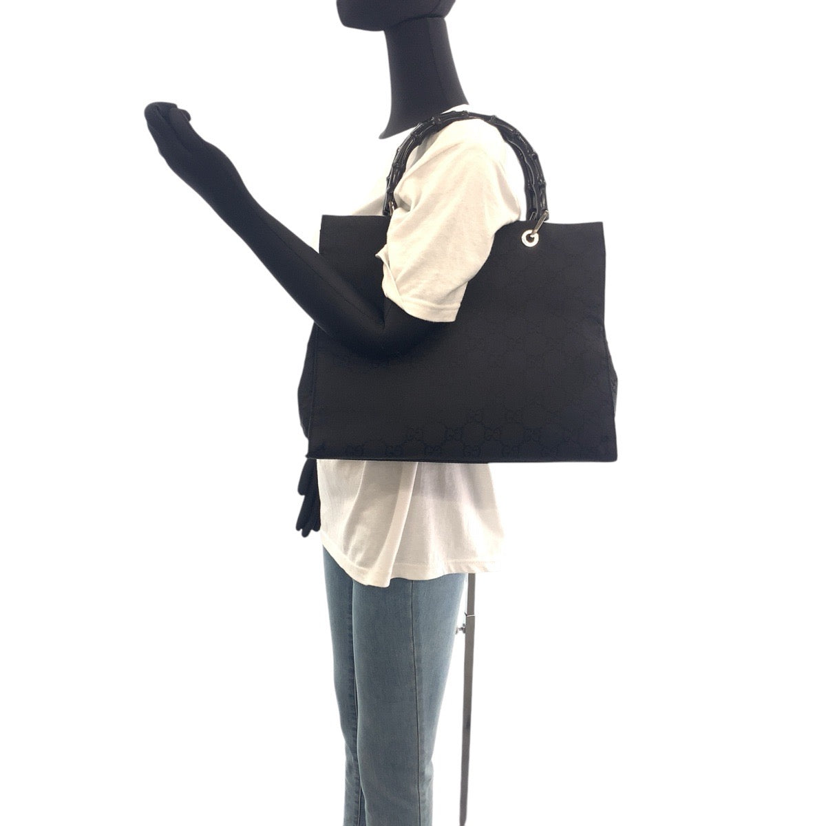 GUCCI Tote Bag 002 1010 GG canvas Black SilverMetal Bamboo