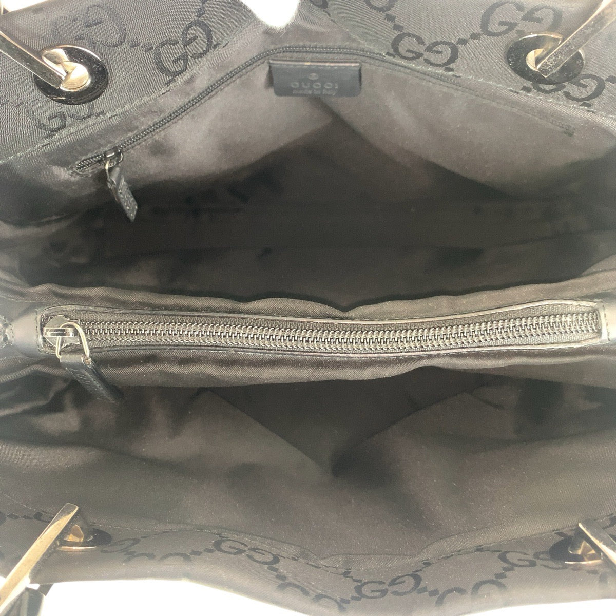 GUCCI Tote Bag 002 1010 GG canvas Black SilverMetal Bamboo