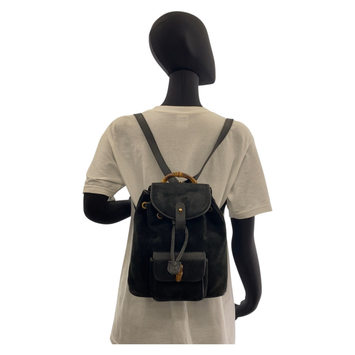 GUCCI Backpack 003 1705 0030 Suede Black GoldMetal Bamboo