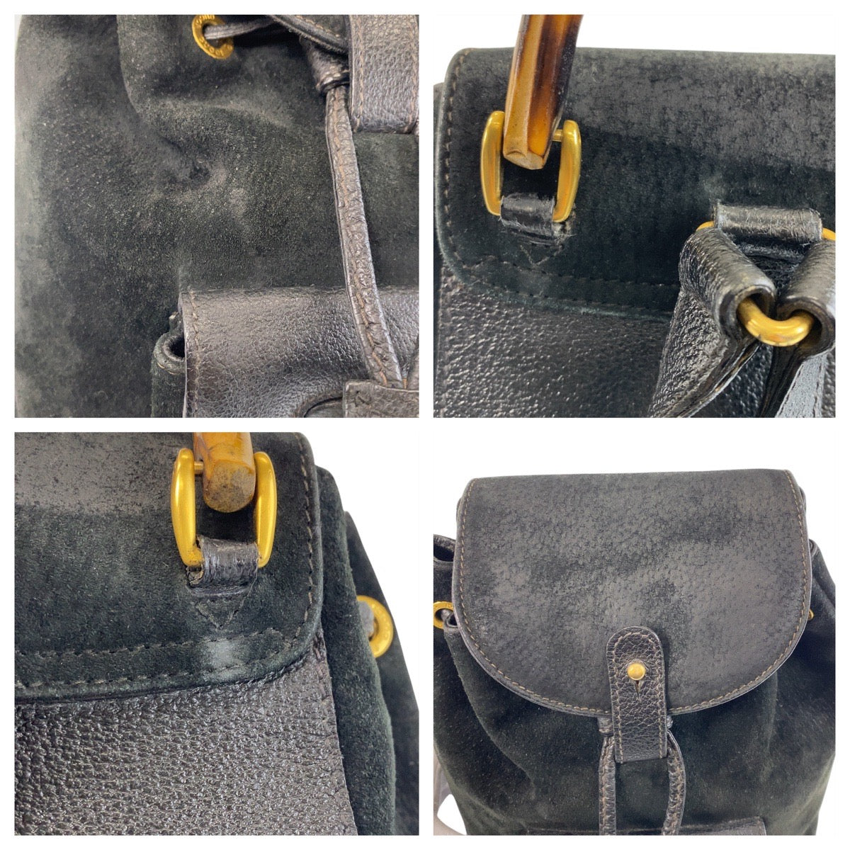 GUCCI Backpack 003 1705 0030 Suede Black GoldMetal Bamboo