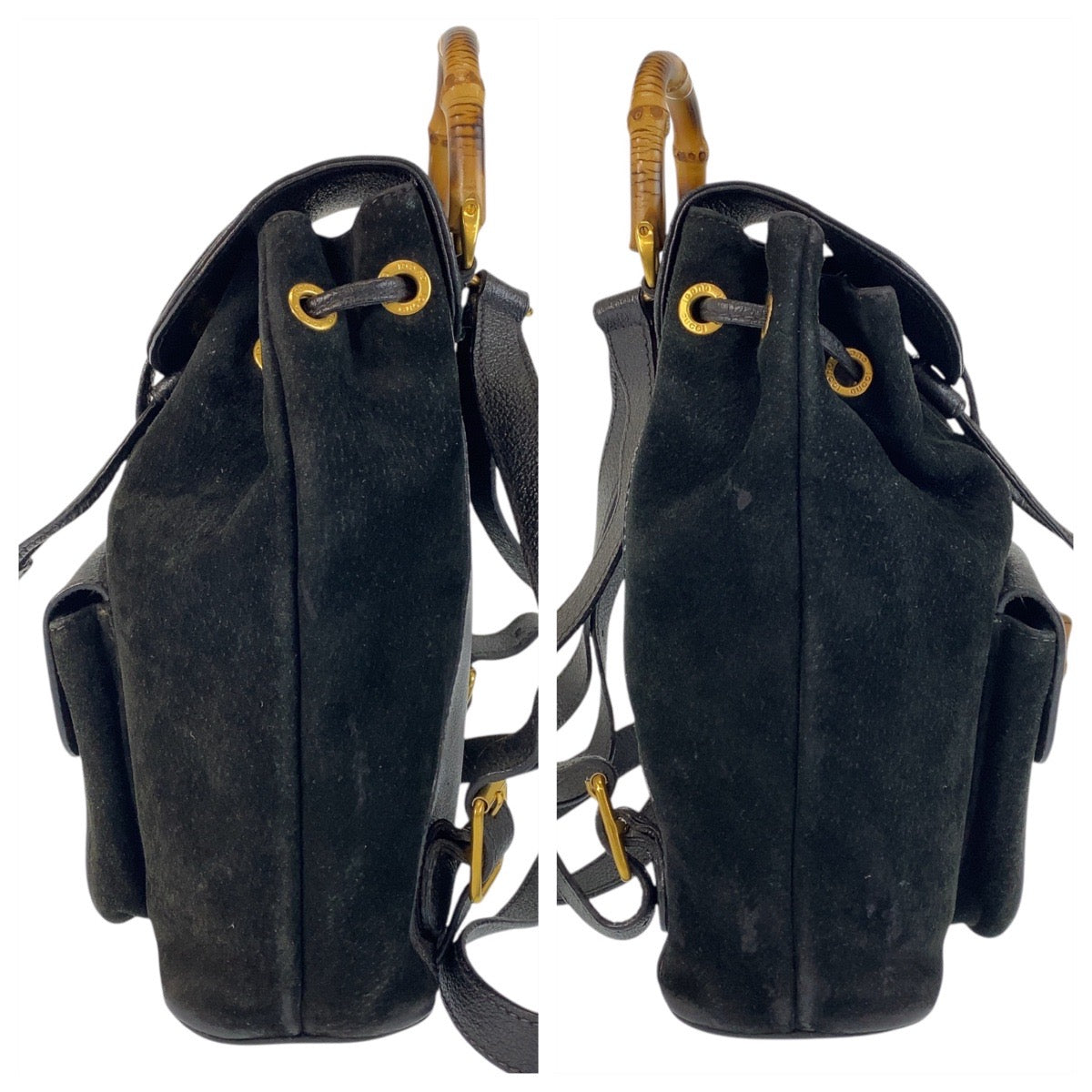 GUCCI Backpack 003 1705 0030 Suede Black GoldMetal Bamboo