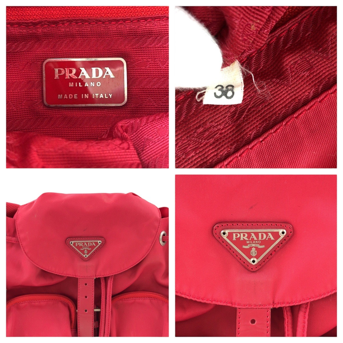 PRADA Backpack Nylon Red Test Triangle With logo