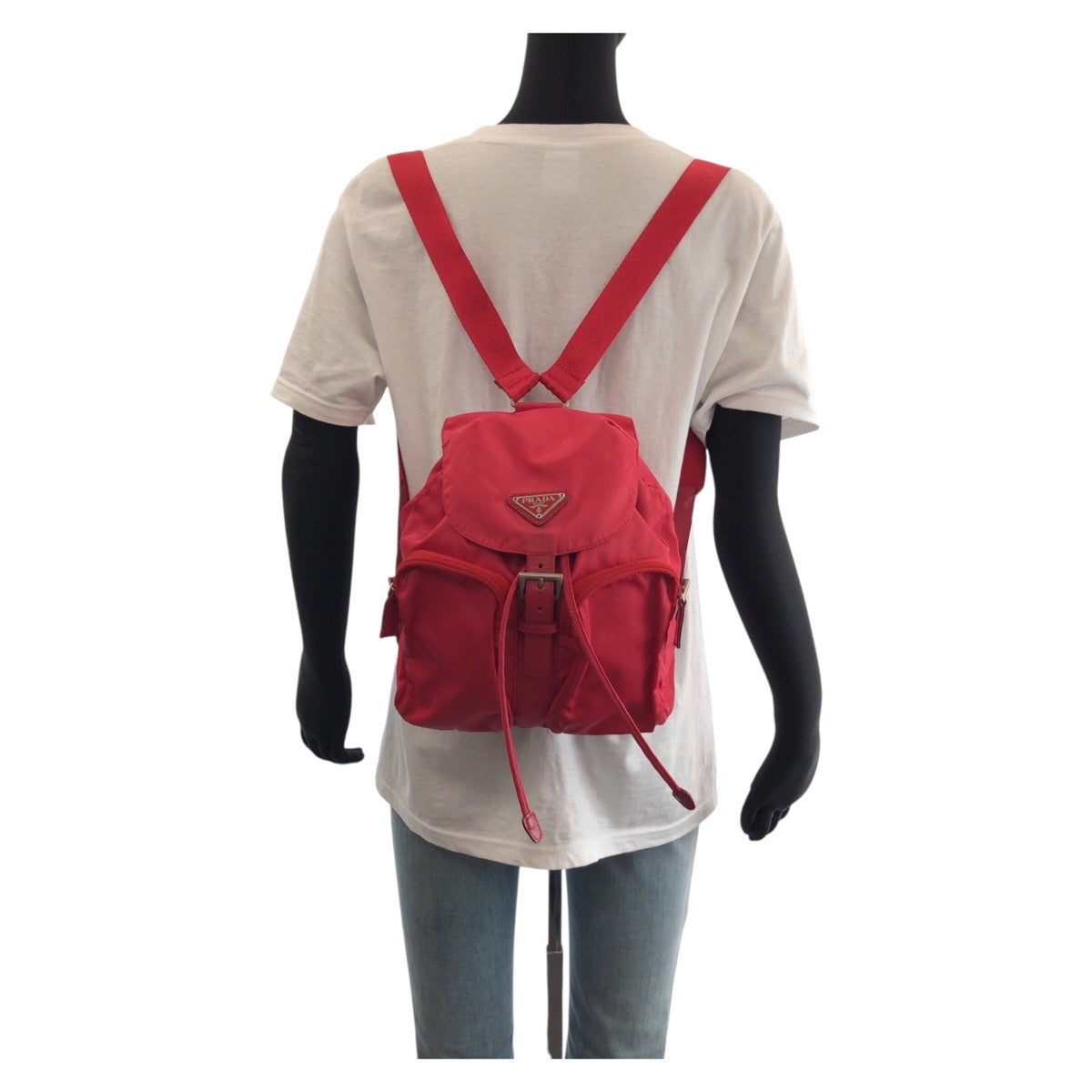 PRADA Backpack Nylon Red Test Triangle With logo