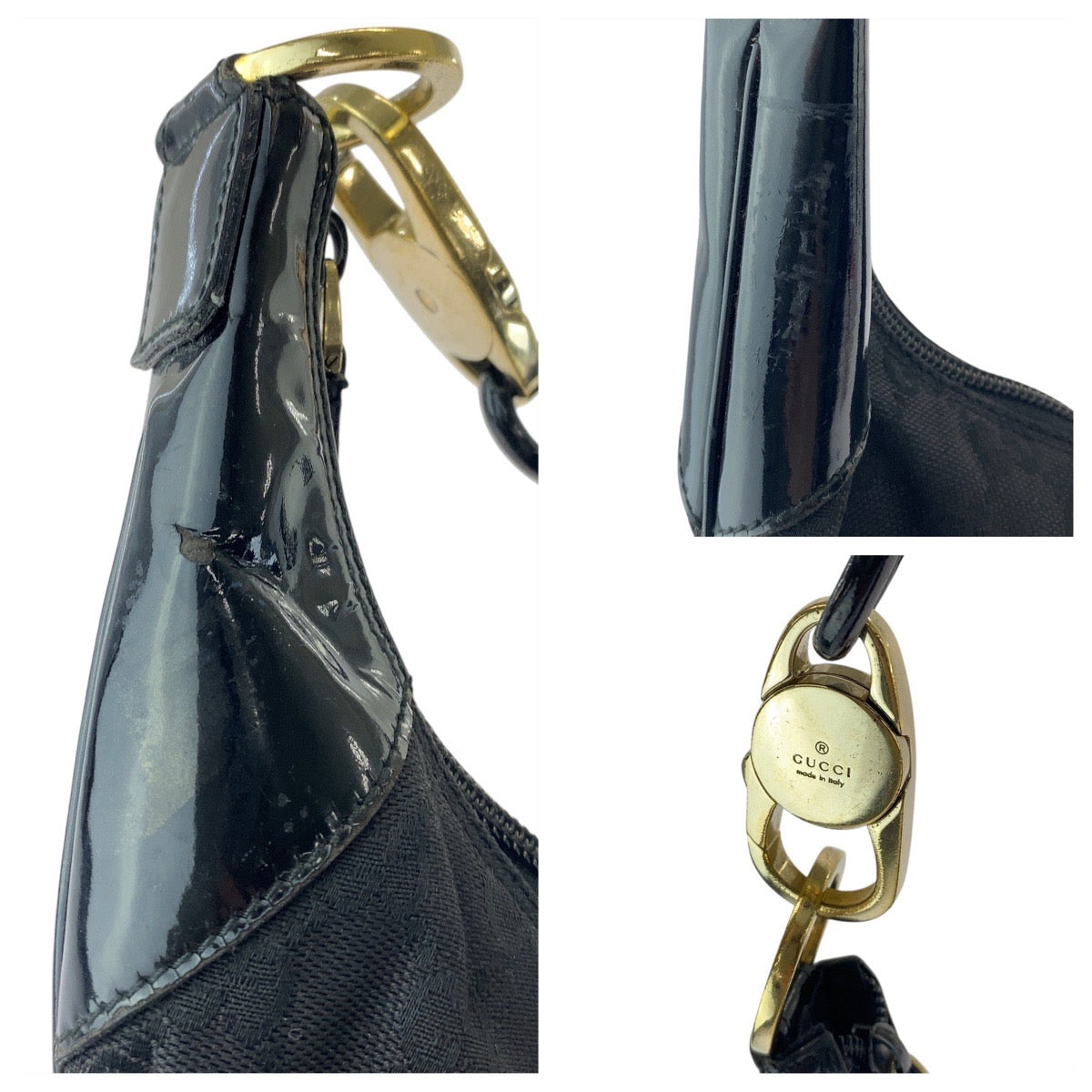 GUCCI Shoulder Bag 001 4157 GG canvas Black GoldMetal