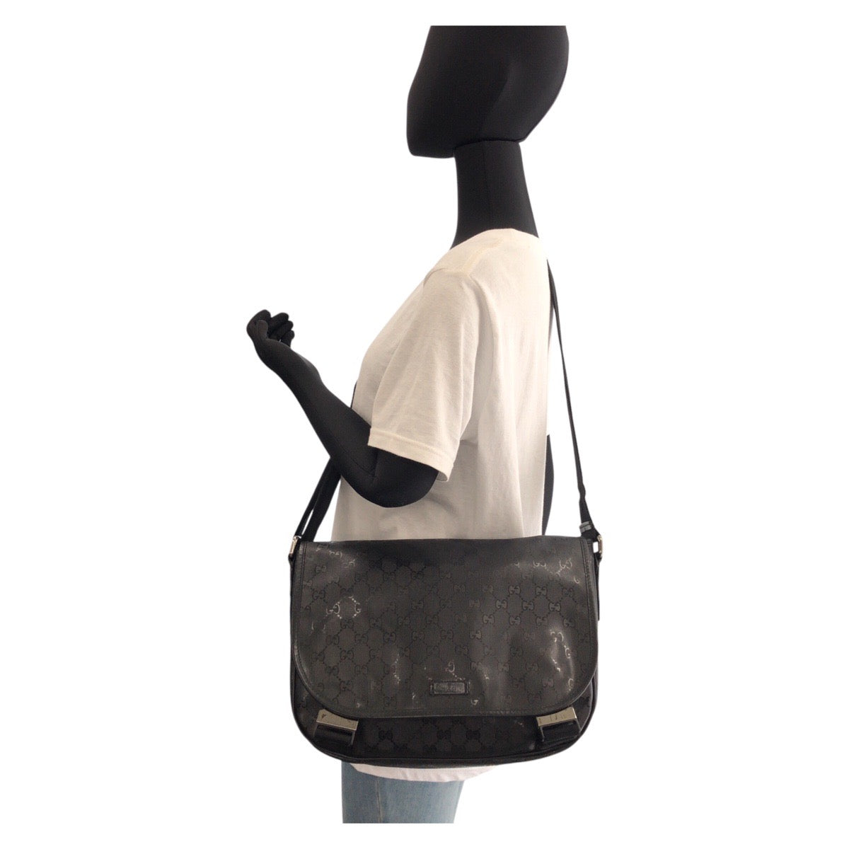 GUCCI Shoulder Bag PVC black GG implementation