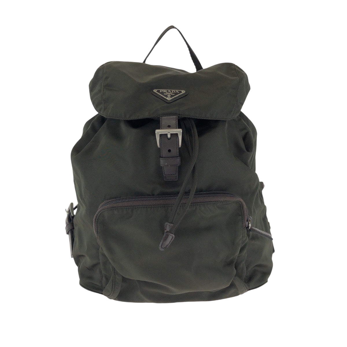 PRADA Backpack Nylon Khaki Brown SilverMetal Test Triangle With logo