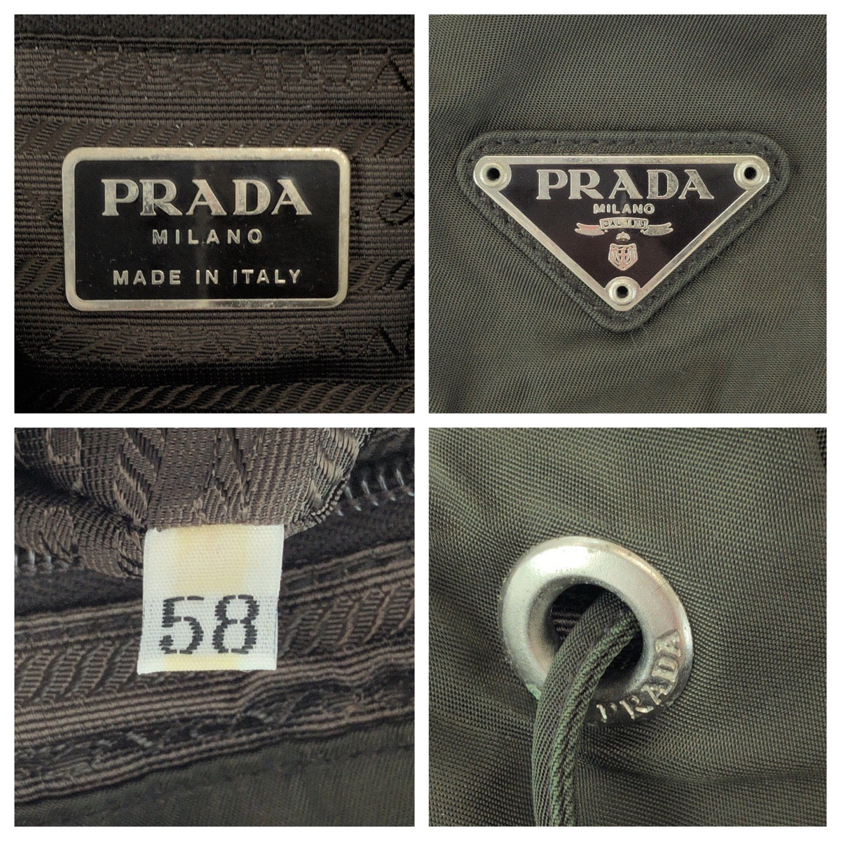 PRADA Backpack Nylon Khaki Brown SilverMetal Test Triangle With logo