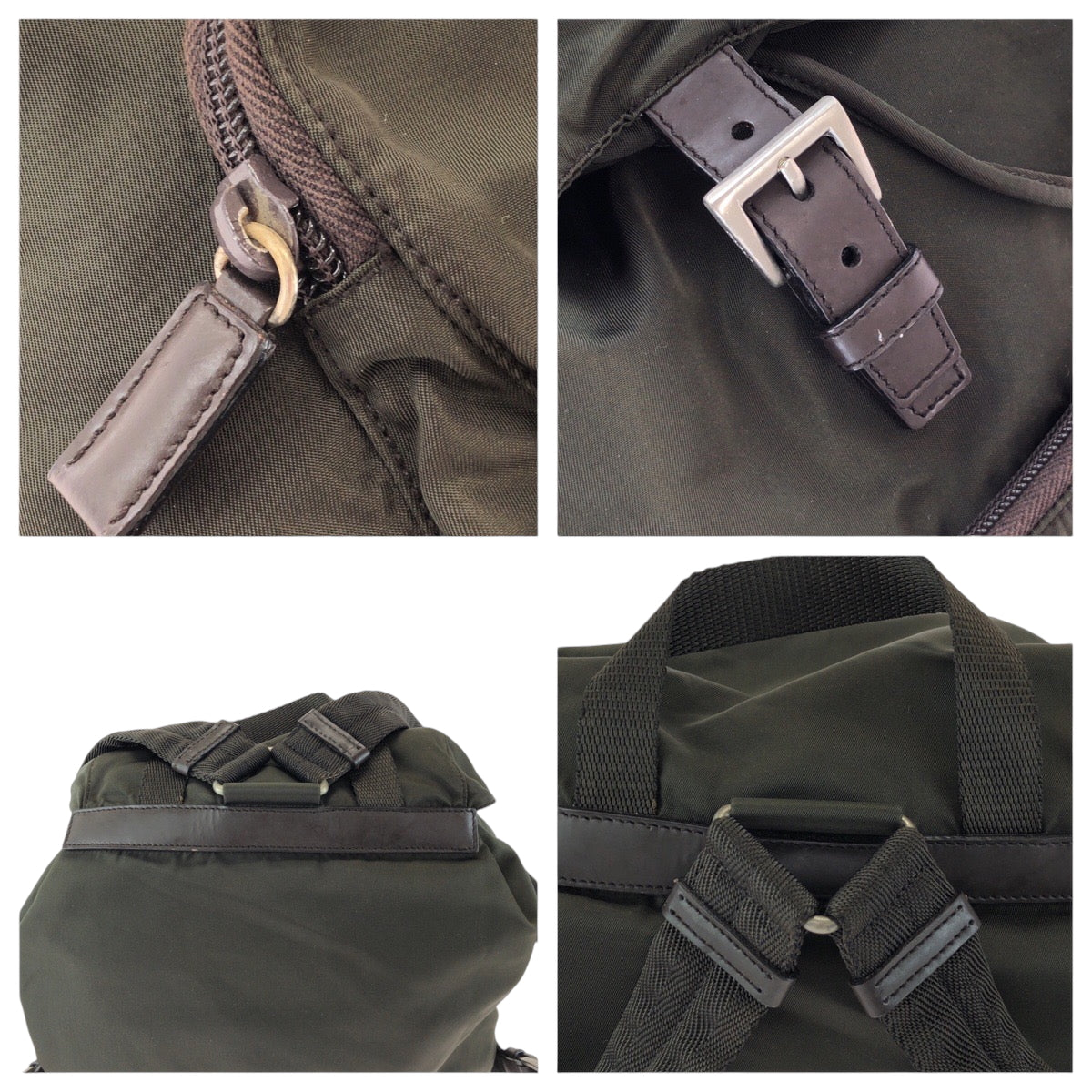 PRADA Backpack Nylon Khaki Brown SilverMetal Test Triangle With logo