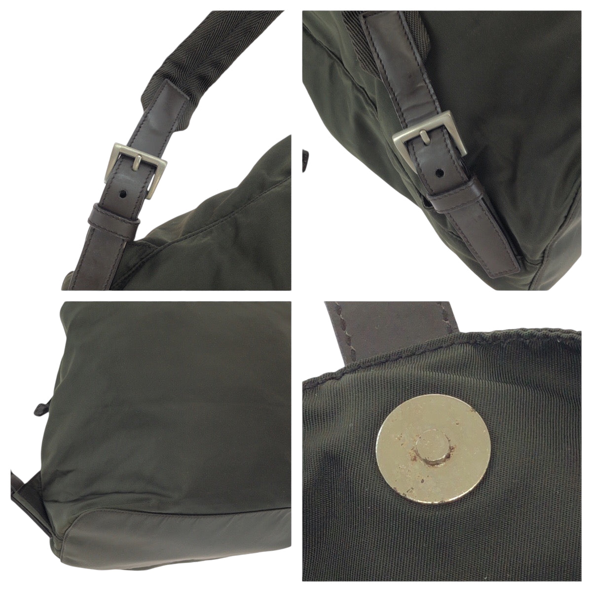 PRADA Backpack Nylon Khaki Brown SilverMetal Test Triangle With logo
