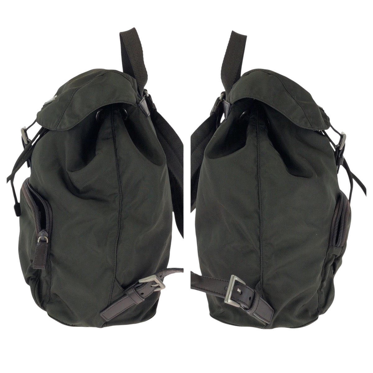 PRADA Backpack Nylon Khaki Brown SilverMetal Test Triangle With logo