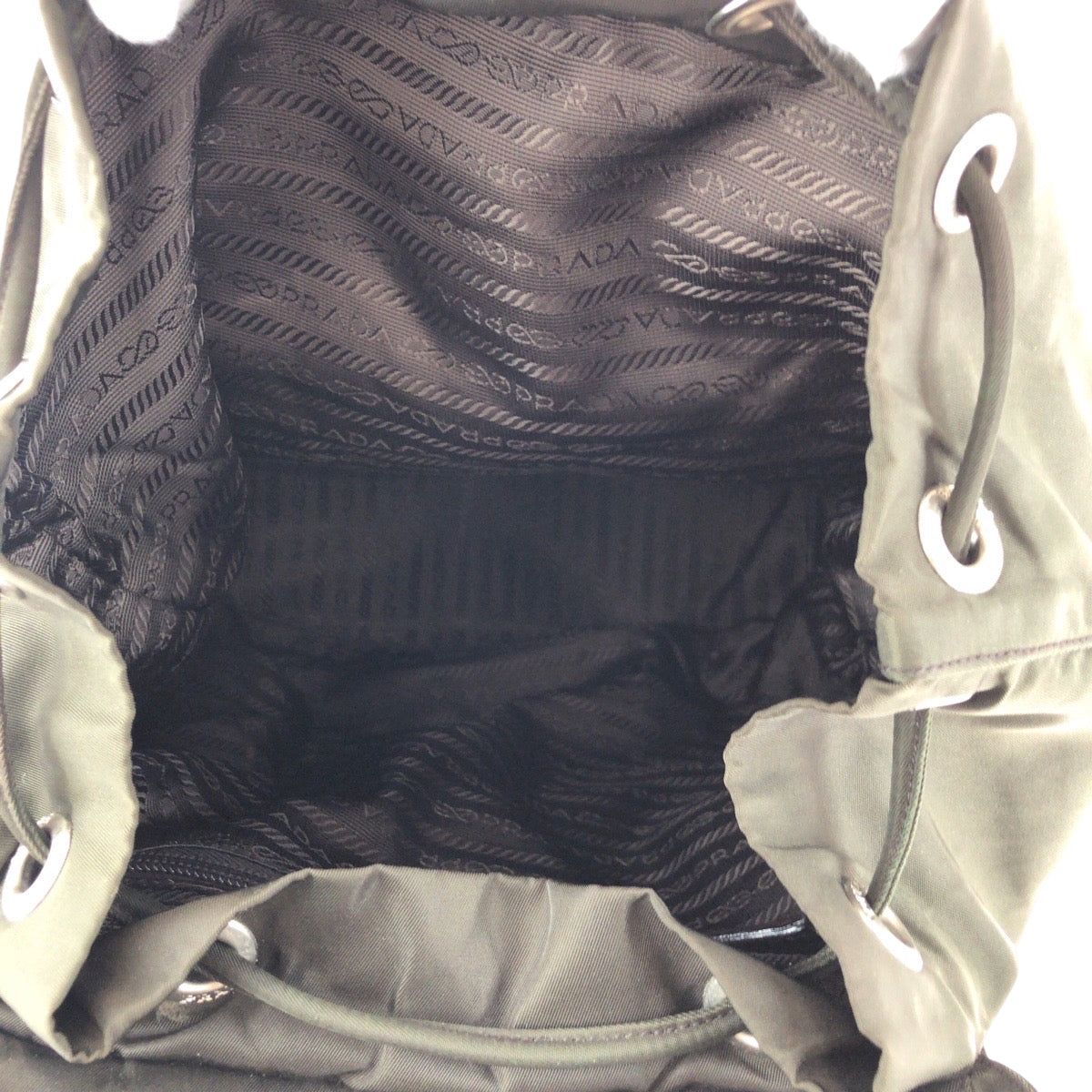 PRADA Backpack Nylon Khaki Brown SilverMetal Test Triangle With logo