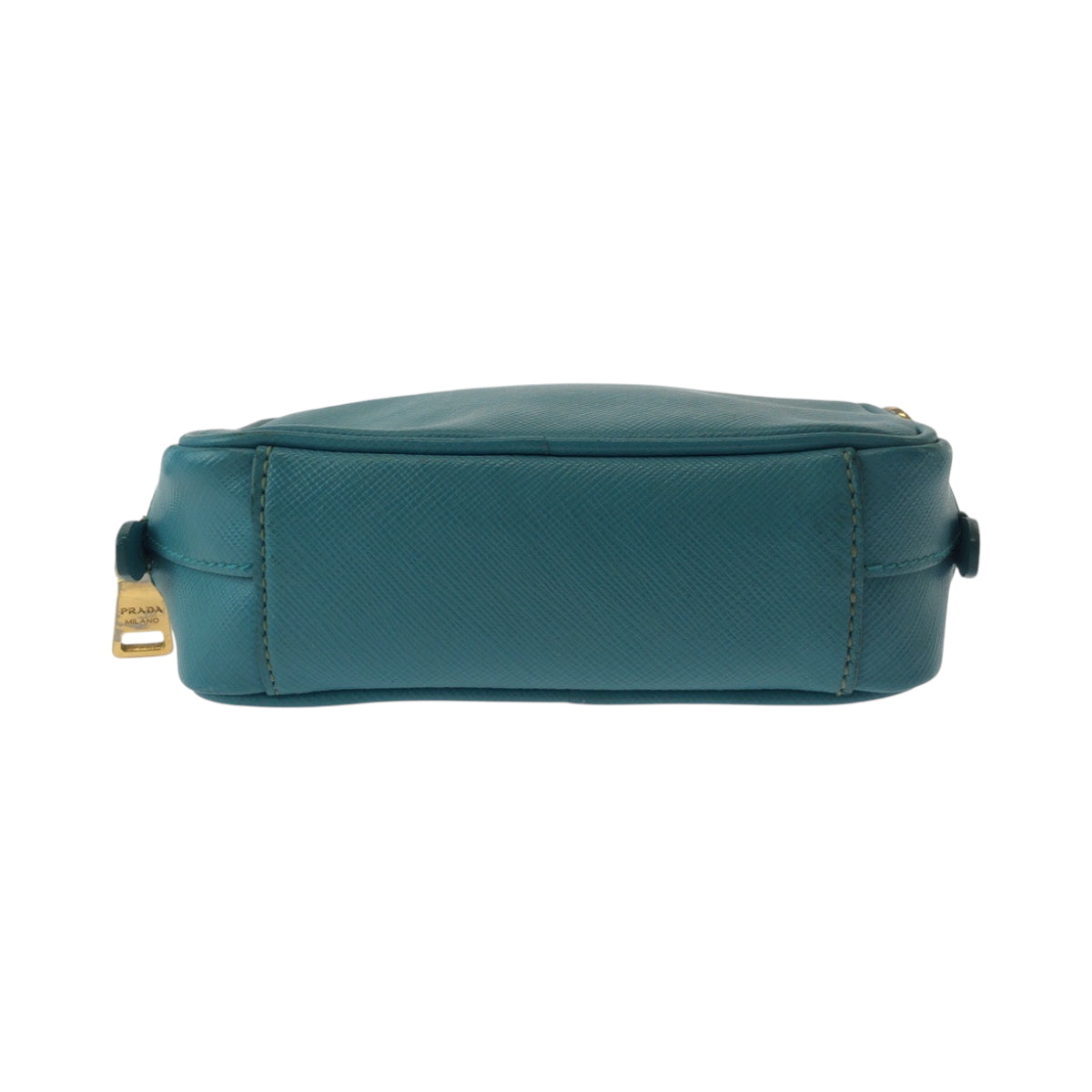 PRADA Shoulder Bag leather Blue GoldMetal Safiano Triangle With logo