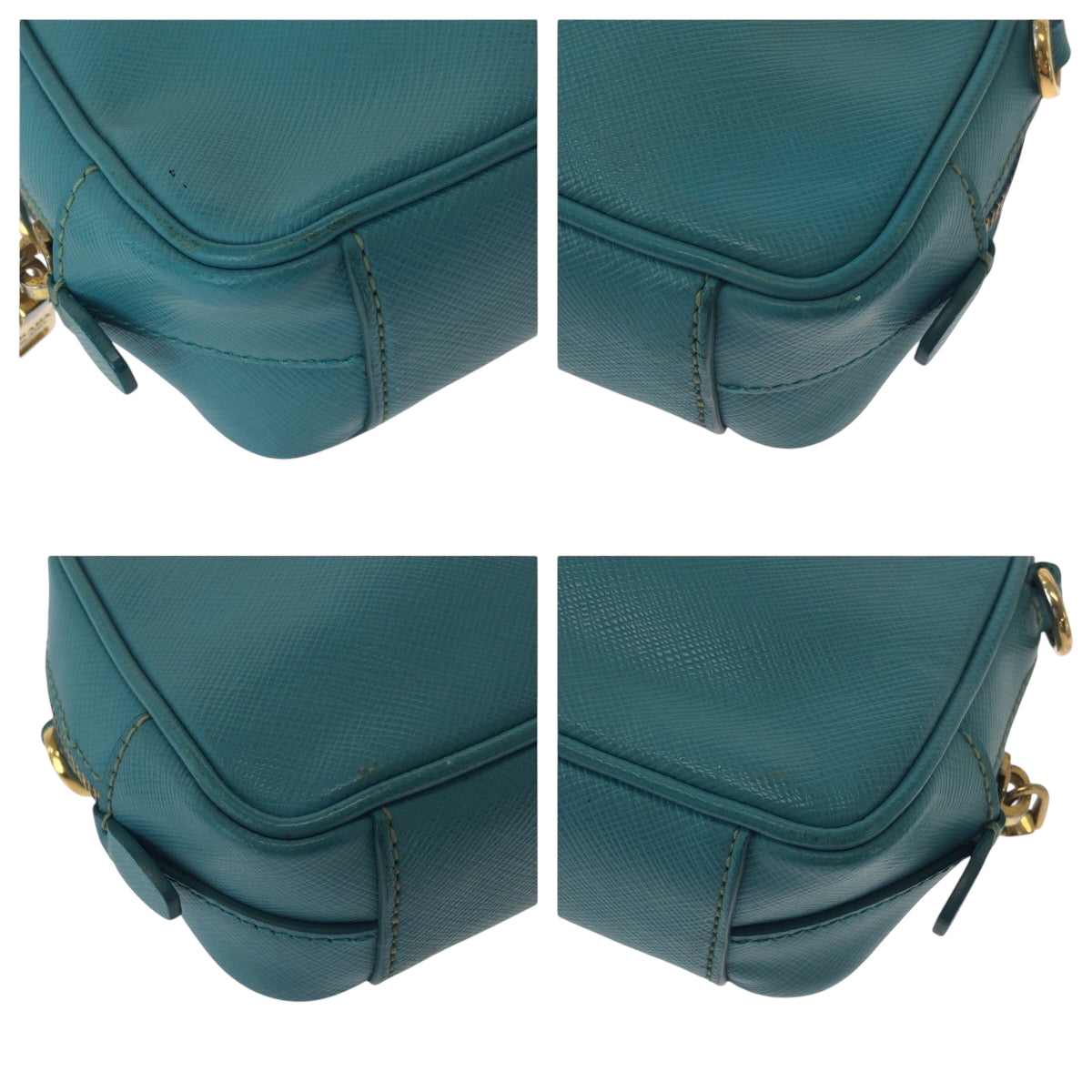 PRADA Shoulder Bag leather Blue GoldMetal Safiano Triangle With logo