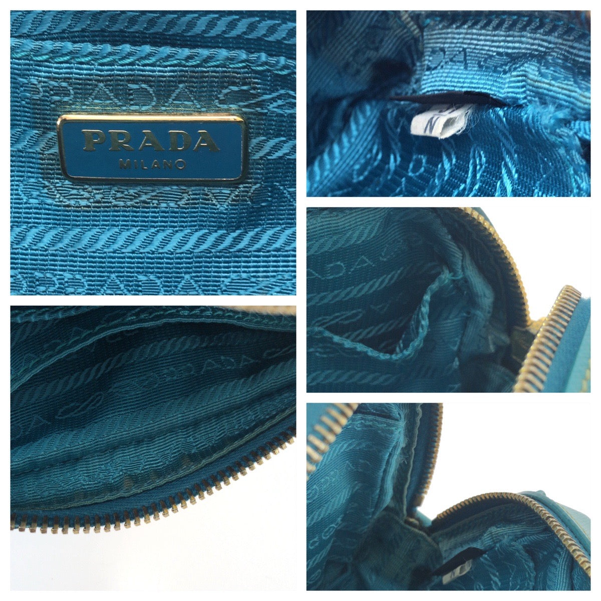 PRADA Shoulder Bag leather Blue GoldMetal Safiano Triangle With logo