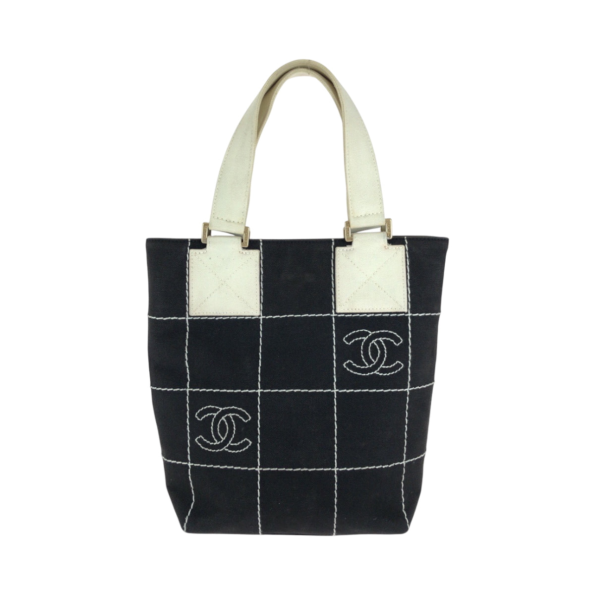 CHANEL Tote Bag canvas Black GoldMetal Wild Stitch Chocolate Bar COCO Mark