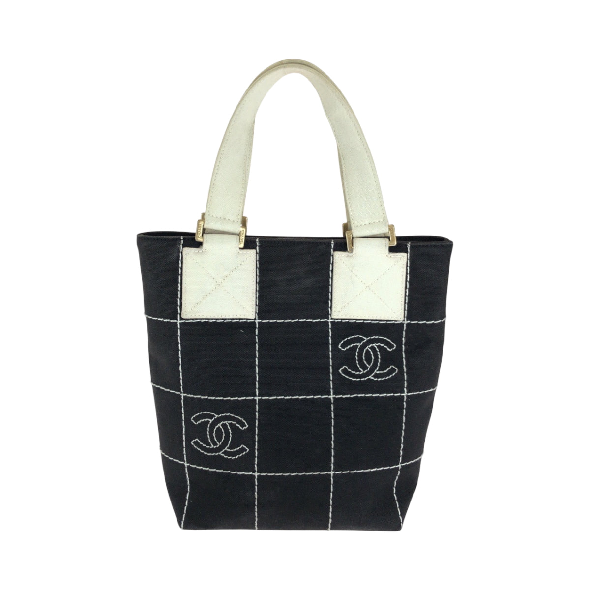 CHANEL Tote Bag canvas Black GoldMetal Wild Stitch Chocolate Bar COCO Mark