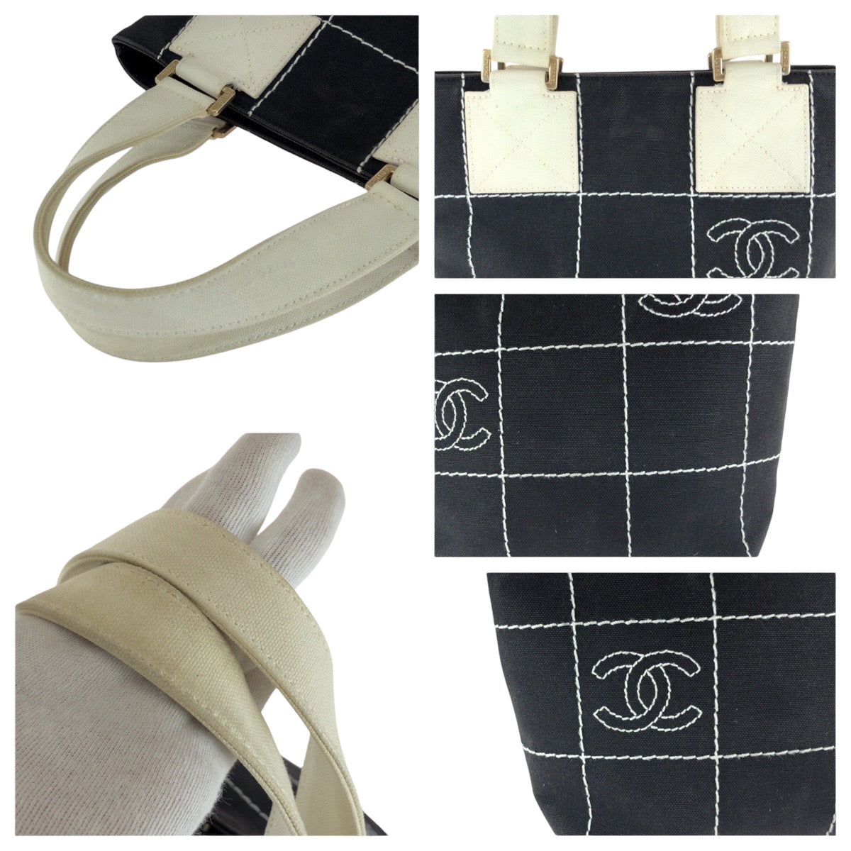 CHANEL Tote Bag canvas Black GoldMetal Wild Stitch Chocolate Bar COCO Mark