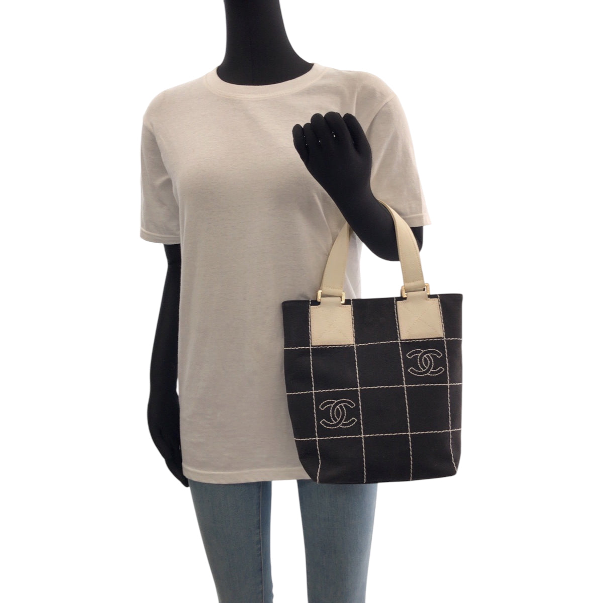 CHANEL Tote Bag canvas Black GoldMetal Wild Stitch Chocolate Bar COCO Mark