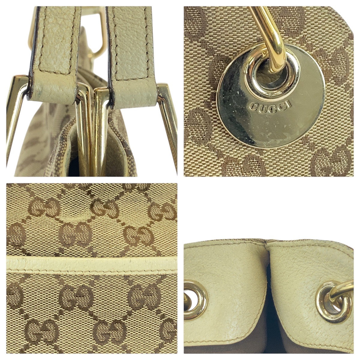 GUCCI Tote Bag GG canvas Beige Ivory Gold Metal